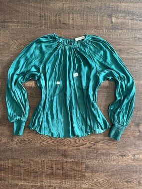 Ulla Johnson Green Satin Long-Sleeve Blouse